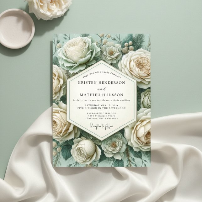 Convites Teal Rose Botanical Romance Wedding (Criador carregado)