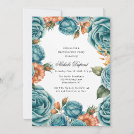 Convites Teal Roses and Orange Floral Bachelorette Party
