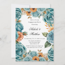 Convites Teal Roses and Orange Floral Engagement Party