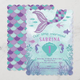 Convites Teal, Roxo, Glitter, Sereia, Aniversário Da Rapari
