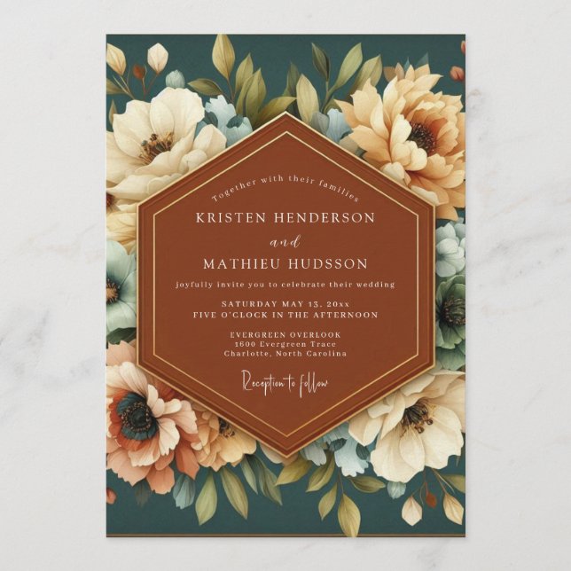 Convites Teal Russet Painterly Wedding (Frente)