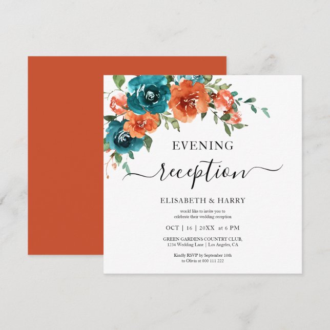 Convites Teal Rust Orange Budget Rust Budget Wedding  (Frente/Verso)