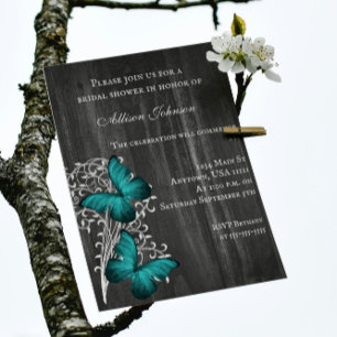Convites Teal Rustic Butterfly Chá de panela Invite