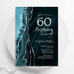 Convites Teal Silver Agate 60º Aniversário<br><div class="desc">Teal e prata agam 60º convite de aniversário. Elegante design moderno, com cor aquática turquesa agate marble geode background, faux glitter prata e script de tipografia. Trendy convida o cartão perfeito para uma comemoração de dia das mulheres na moda. Impressos convites Zazzle ou modelo de impressão digital instantânea para download....</div>