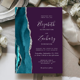 Convites Teal Silver Agate Purple Wedding Invitation