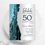 Convites Teal Silver Agate Surprise 50th Birthday<br><div class="desc">Teal e prata agatam a surpresa do 50º convite de aniversário. Elegante design moderno com aquarela agate marble geode background,  faux glitter prata e tipografia. Trendy convida o cartão perfeito para uma comemoração de dia das mulheres na moda. Impressos convites Zazzle ou modelo de impressão digital instantânea para download.</div>