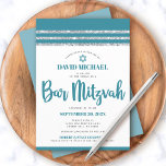Convites Teal Silver Bar Mitzvah Tallit Simple Modern Bold<br><div class="desc">Tenha orgulho, alegria e mostre este marco do seu Bar favorito Mitzvah! Enviar este convite legal, único, moderno e personalizado para um evento que se lembre. A tipografia empoeirada do roteiro azul-lacre, Estrela de David e um azul-lacre empoeirado e talude-relha prateada inspiraram uma camada gráfica simples e branca. Personalize o...</div>