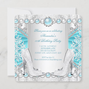 Convites Teal Silver High Heels White Pearday 2