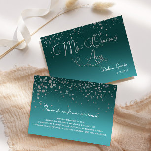 Convites Teal Silver RSVP Mis Quince Anos Espanha