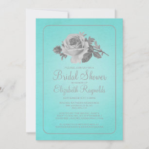 Convites Teal Silver Rustic Chá de panela Floral