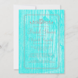 Convites Teal Silver Vintage Barn Wood Bridal Shower Invite