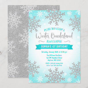 Convites Teal Silver Winter ONEderland primeiro aniversario
