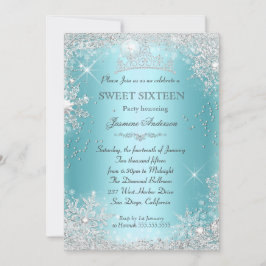 Convites Teal Silver Winter Wonderland Sweet 16 Tiara