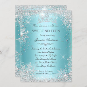 Convites Teal Silver Winter Wonderland Sweet 16 Tiara
