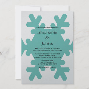Convites Teal Snowflake Cinza Elegante Casamento no inverno