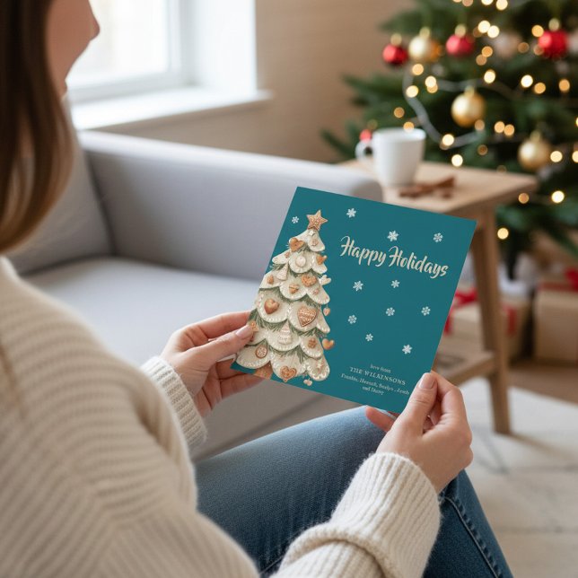 Convites Teal Snowflake Gingerbread Holiday card (Criador carregado)