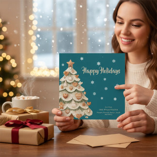 Convites Teal Snowflake Gingerbread Holiday card