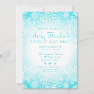 Convites Teal Snowflake Gllow Winter Wonderland Sweet 16