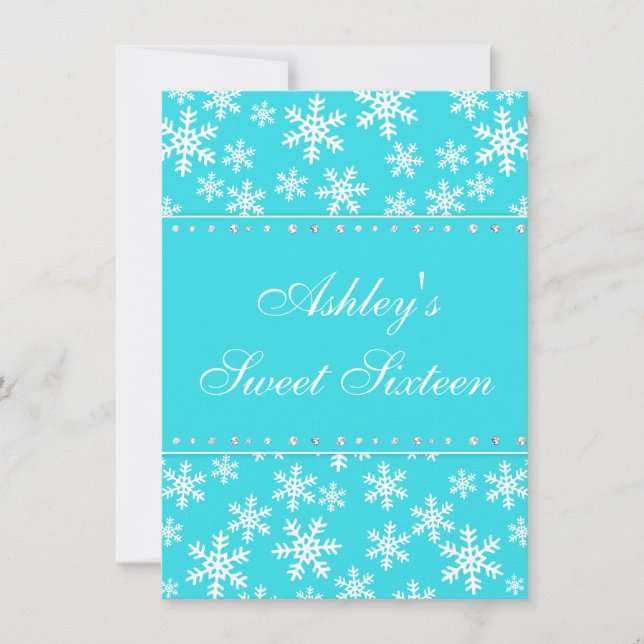 Convites Teal Snowflakes Faux Diamond Sweet 16 (Frente)