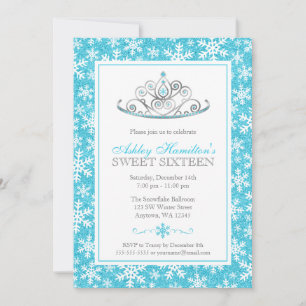 Convites Teal Sparkle Princess Winter Wonderland Sweet 16