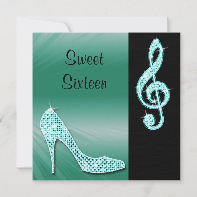 Convites Teal Stiletto e Treble Cleft Sweet 16 (Frente)