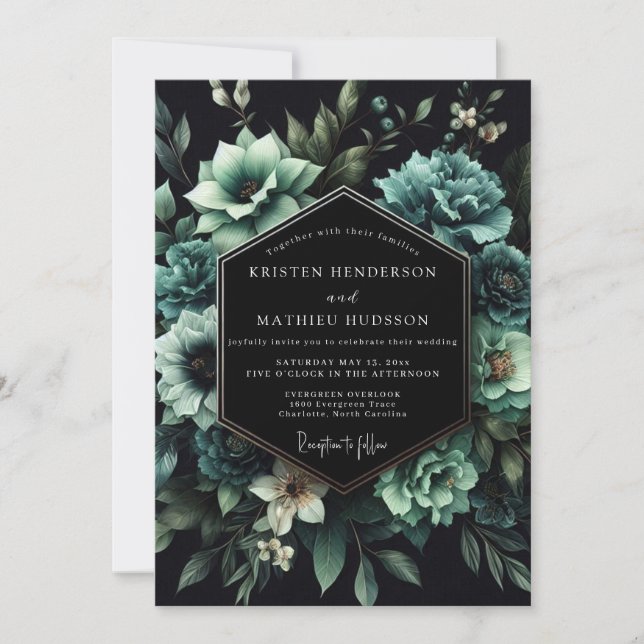 Convites Teal Succulent Bloom Wedding (Frente)