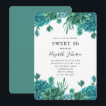 Convites Teal succulente 16. Aniversário do cacto azul 16<br><div class="desc">Suculento convite 16. Entre em contato comigo,  por favor,  se precisar de itens adicionais.</div>