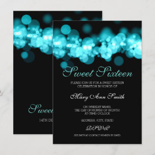 Convites Teal Sweet 16 Birthday Bokeh Lights