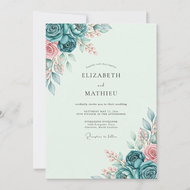 Convites Teal Tranquil Spring Wedding (Frente)