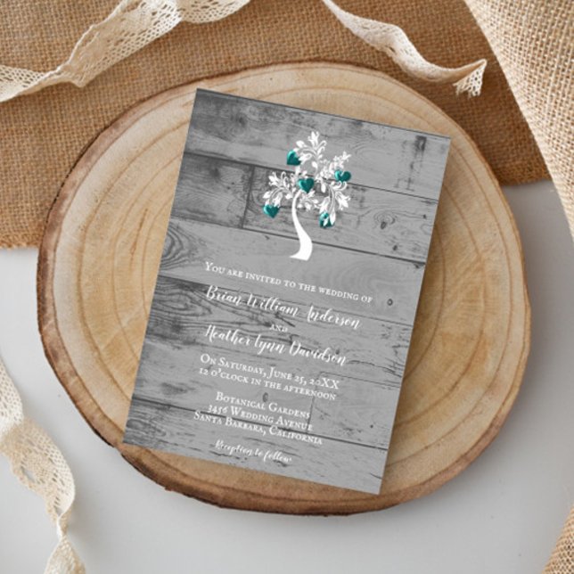 Convites Teal Tree of Hearding Invitation (Teal Tree of Hearts Wedding Invitation)