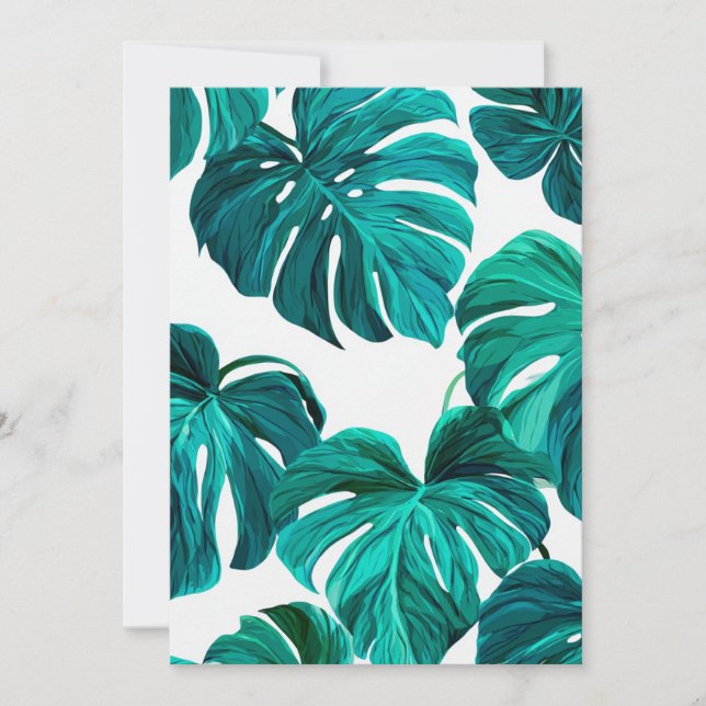 Convites Teal Tropical Monstera Leaf Seamless Pattern Art (Frente)
