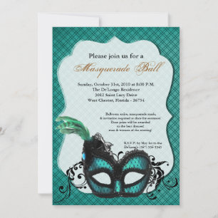 Convites Teal Turquo - Mascarada Mask Ball Fumera Halloween