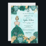 Convites Teal Turquoise Dourada Floral Princess Sweet 16<br><div class="desc">Teal Turquoise Dourada Floral Princess Sweet 16 Convite</div>