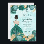 Convites Teal Turquoise Dourada Floral Princess Sweet 16<br><div class="desc">Teal Turquoise Dourada Floral Princess Sweet 16 Convite</div>