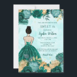 Convites Teal Turquoise Dourada Floral Princess Sweet 16<br><div class="desc">Teal Turquoise Dourada Floral Princess Sweet 16 Convite</div>