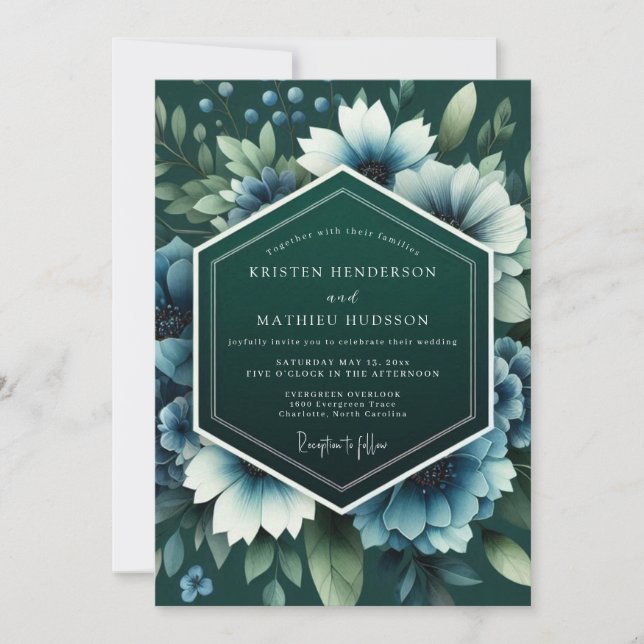 Convites Teal Twilight Anemone Wedding (Frente)