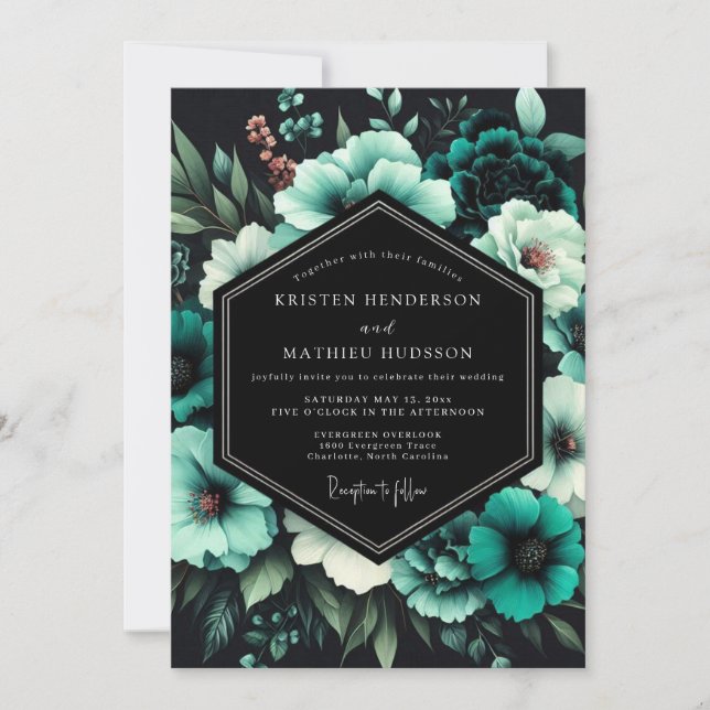 Convites Teal Twilight Bloom Wedding (Frente)