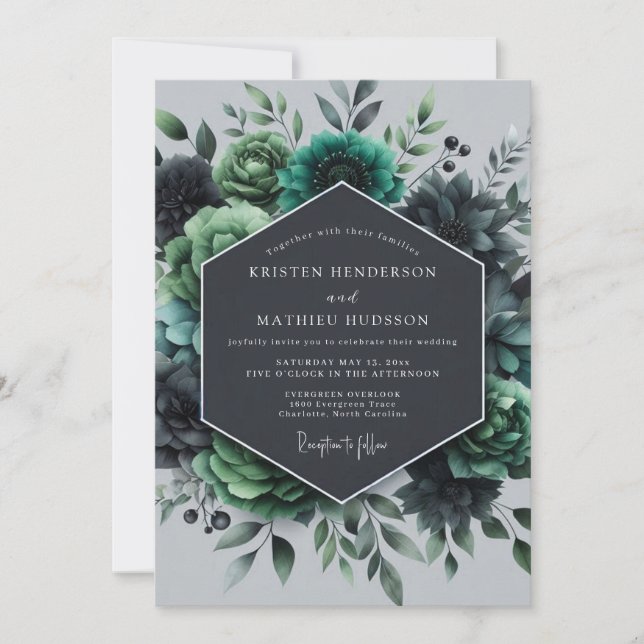 Convites Teal Verdant Flora Wedding (Frente)