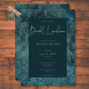 Convites Teal Vitoriano Escuro Damask Bridal Luncheon