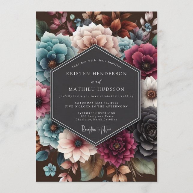Convites Teal Vivid Tapestry Wedding (Frente)