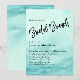 Convites Teal Watercolor Ombre Bridal Brunch