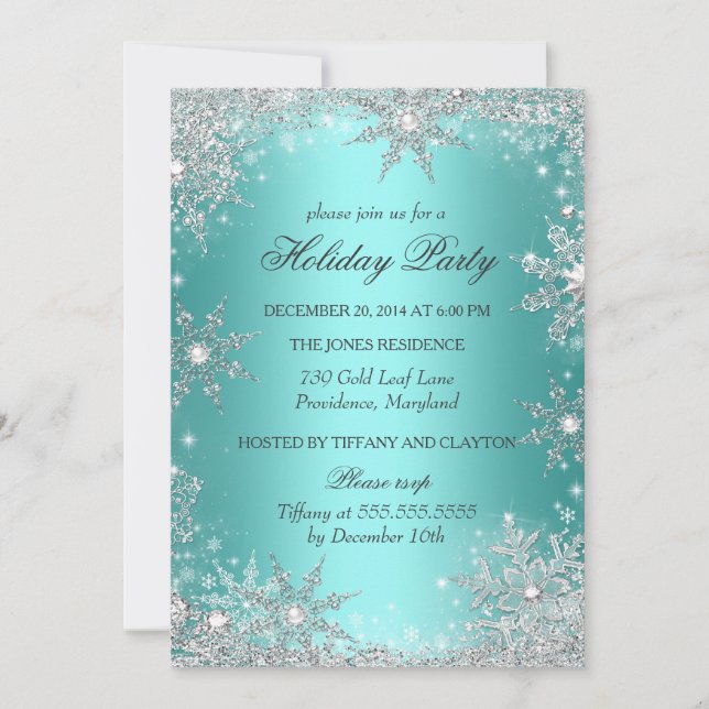Convites Teal Winter Wonderland Natal Festa 2 (Frente)