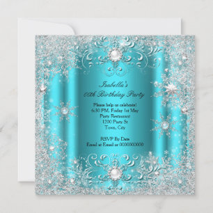 Convites Teal Winter Wonderland Snowflakes