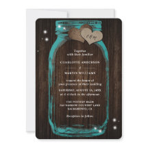 Teal Wood Mason Jar Rustic Casamento outono