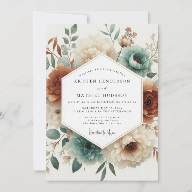 Convites Teal Woodland Bloom Wedding (Frente)