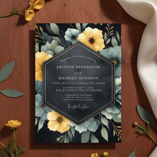Convites Teal Yellow Botanical Romance Wedding (Criador carregado)