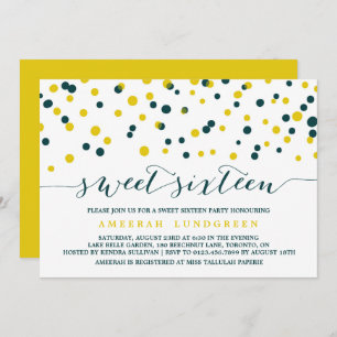 Convites Teal & Yellow Confetti Dots Moderno Sweet Dezessei