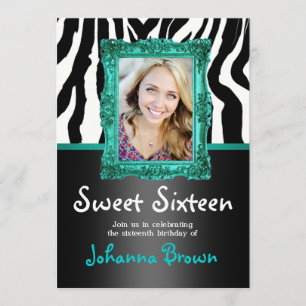 Convites Teal Zebra - Foto - Sweet 16 Invitation