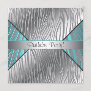 Convites Teal Zebra Qualquer Número, Brithday - Modelo