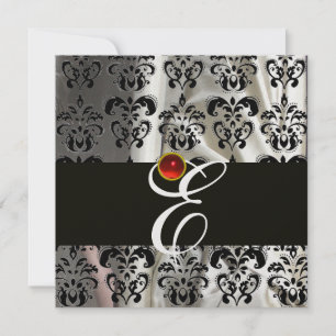 CONVITES TECIDO DE DAMASCO DE SEDA DE GELA PRETA MONOGRAMA 